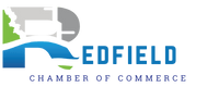 Redfield Chamber of Commerce Logo with Redfield city logo inside large "R" of Redfield