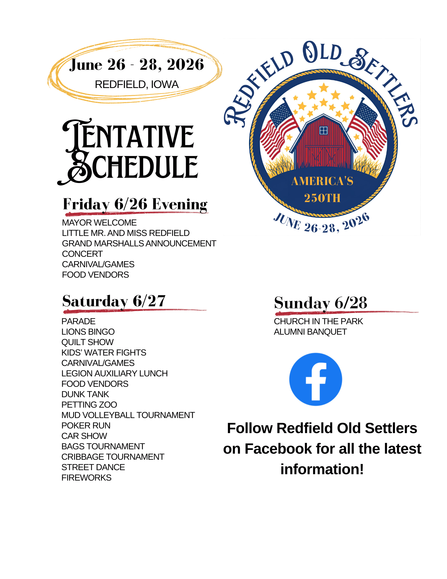 old settlers days 2026 tentative schedule